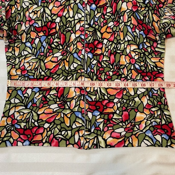 Vintage Talbots Cardigan Sz M Stained Glass Mosaic Floral Pattern Zip Front - Picture 5 of 13